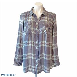 TORRID Gray/Mint Green Plaid Button Down Shirt L